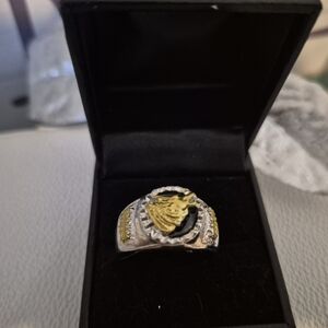 Elegant Silver and Gold Men Wolf Ring Sz 9